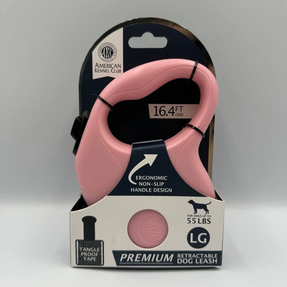 AKC Retractable Dog Leash 16.4ft Pink Large Tape NWT